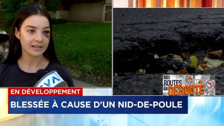 (nid de poule): Une chute dangereuse à cause d’un banal nid de poule pour une cycliste|nid de poule,Une chute dangereuse à cause d’un banal nid de poule pour une cycliste